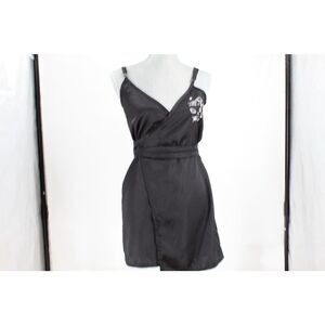 O Mighty Black Wrap Lingerie Babydoll Mini Dress Womens Size M Planets Solar